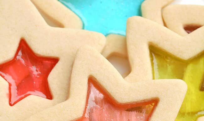 How to Make Perfect Sugar Cookies Collage of stained glass sugar cookies and jolly ranchers