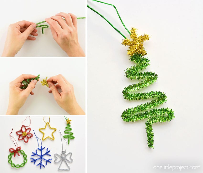 These pipe cleaner tree ornaments are SO CUTE and you only need a few supplies to make them! Such an EASY and FUN holiday project for the whole family!