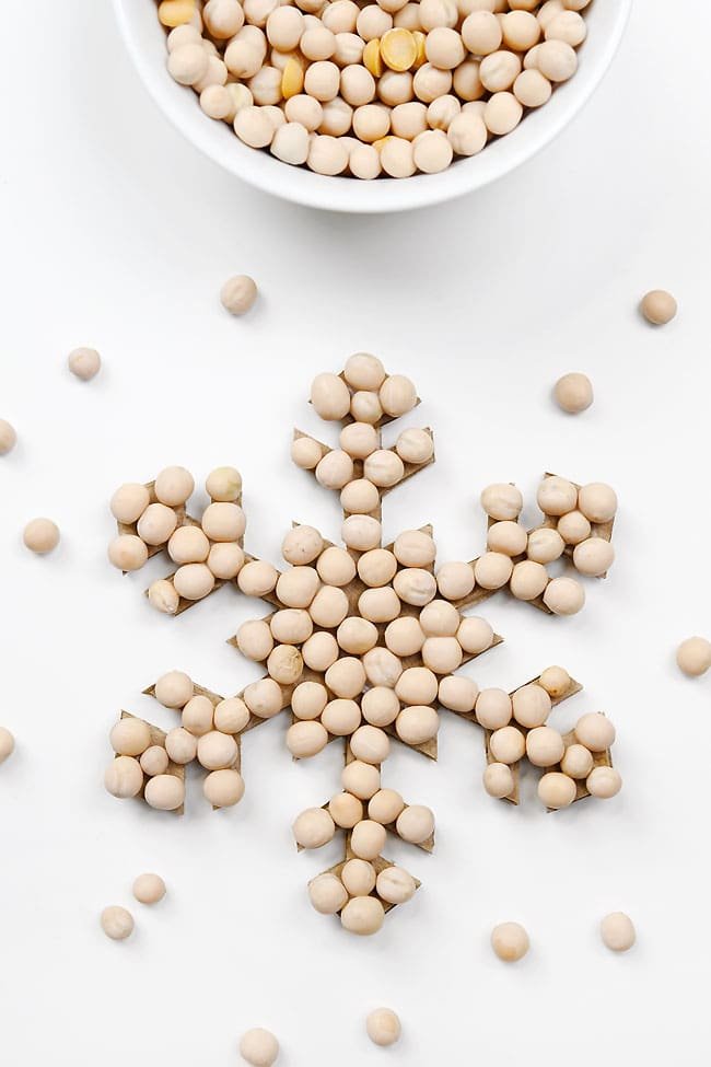 Snowflake lentil mosaic with bowl of lentils above it