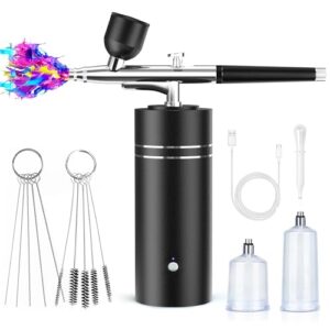 Airbrush Kit with Compressor 30PSI Portable Airbrush Gun Rechargeable Handheld Cordless Air Brush for Nails Art, Painting, Cake Decor, Cookie, Mode, Makeup, Barber (Black)