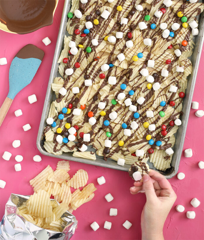 chocolate covered potato chip snack mix